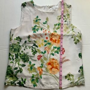 ROSE + OLIVE Artsy Floral Print on White Sleeveless Top, Sz M, Romantic, Boho